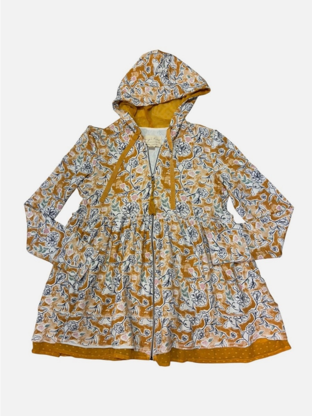 Evy’s Tree Sophie Floral Baby-doll Zip-up Hoodie Peplum Jacket Micro Mini Lg - Picture 2 of 9